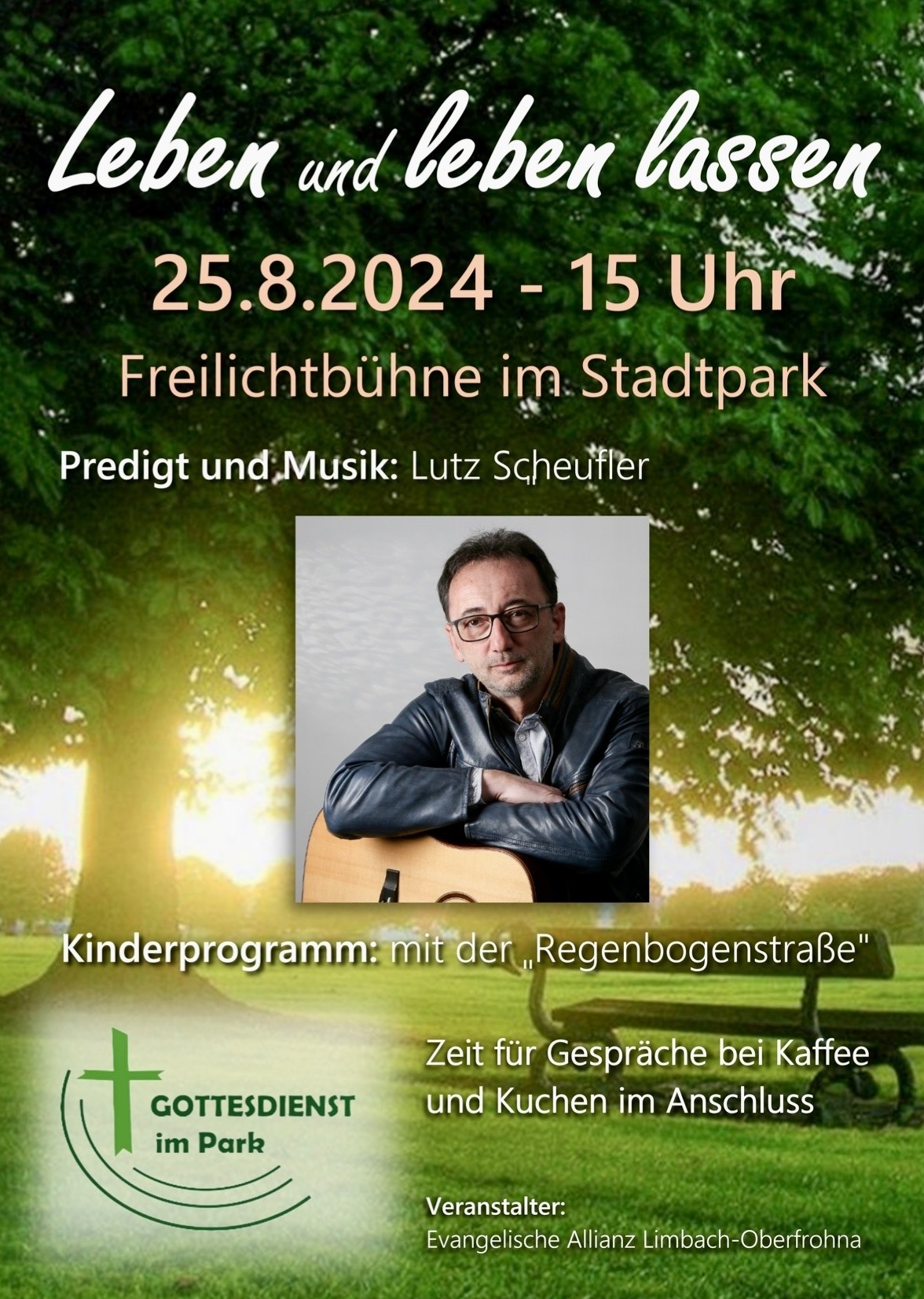 Plakat Gottesdienst im Park "Leben und leben lassen" 25. August 2024